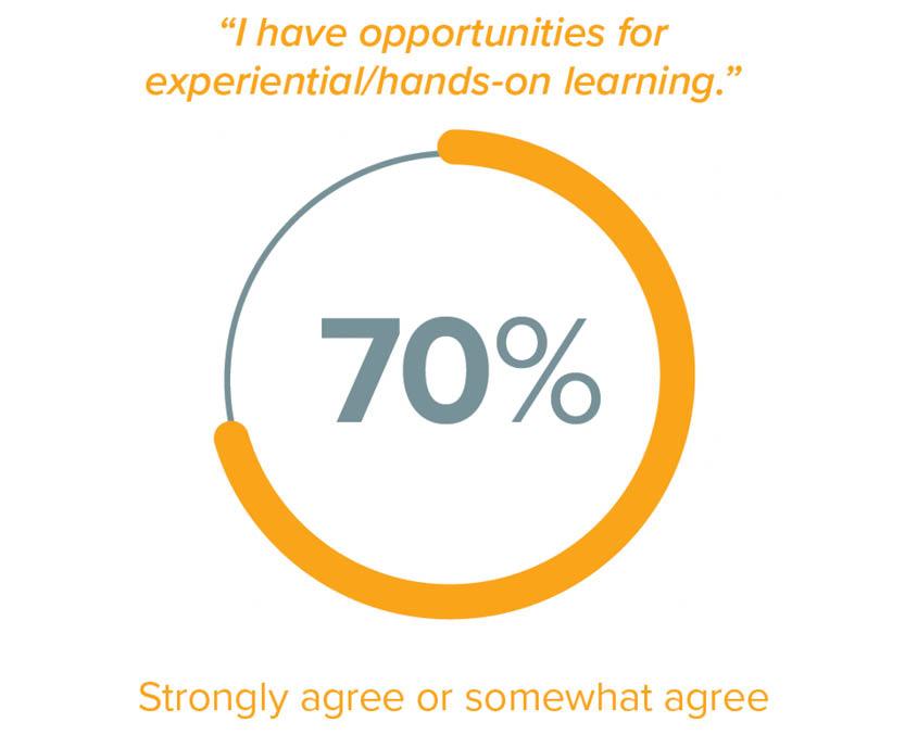 "I have opportunities for experiential, hands-on learning" - 70% strongly agree or somewhat agree